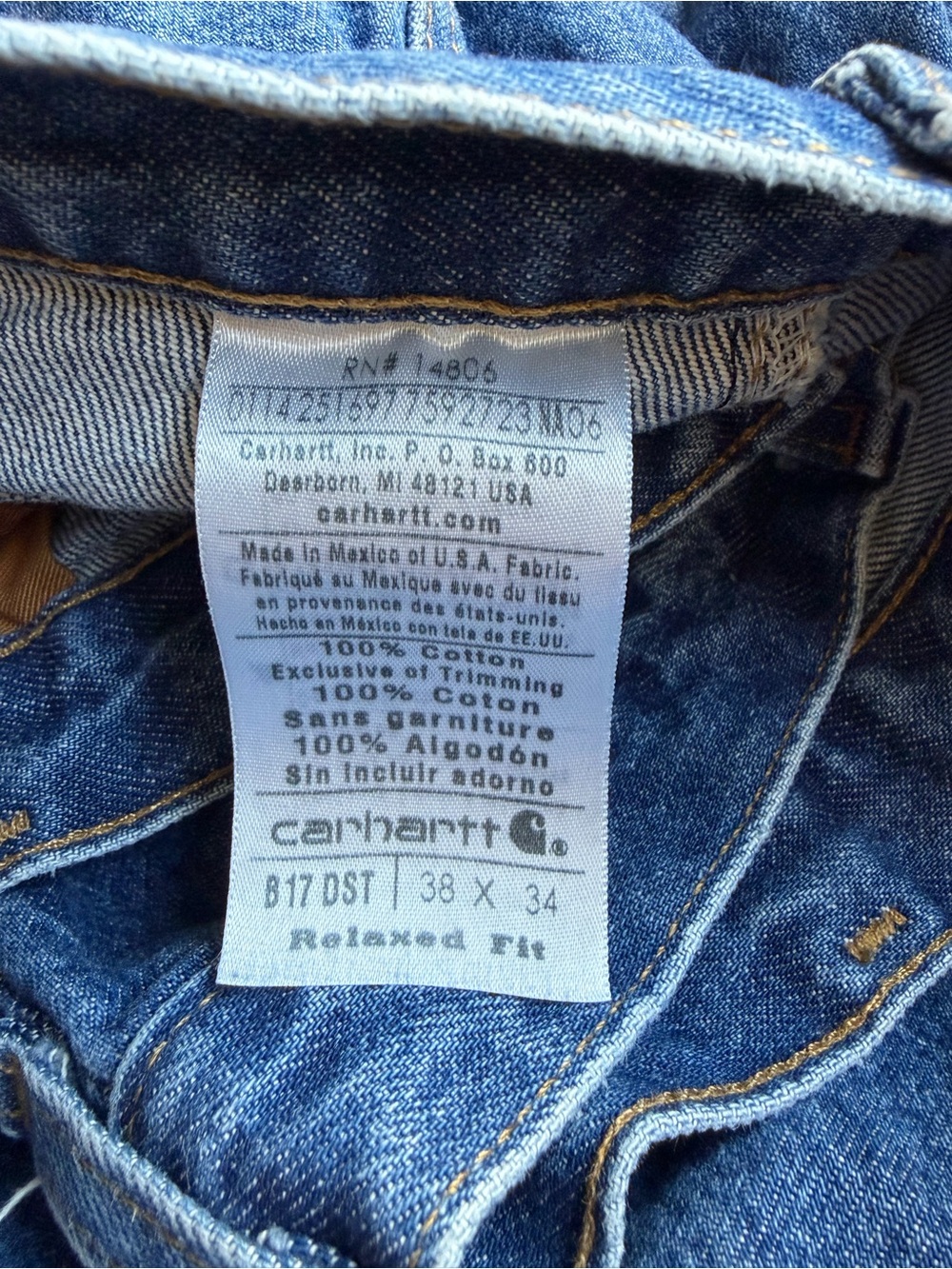 Carhartt Men's Relaxed Fit Blue Denim Jeans Sz 38 x 34 100% Cotton - Picture 11 of 11